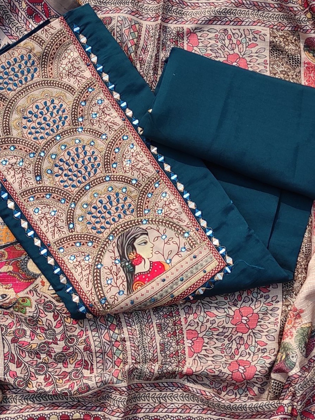 

GC 80 BY GAURI COLLECTION Embroidered Silk Crepe Unstitched Dress Material, Teal