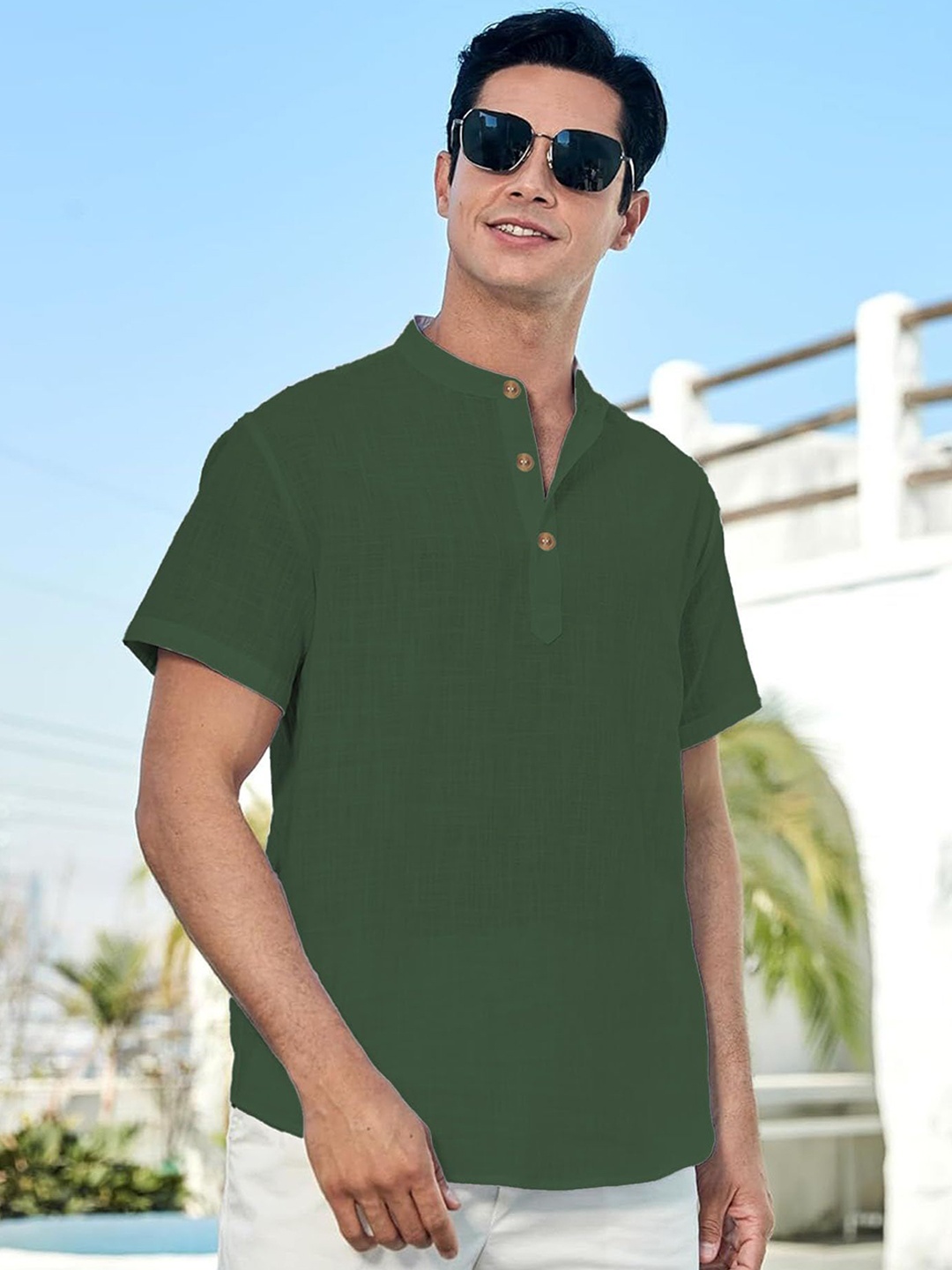 

Vida Loca Band Collar Cotton Straight Kurta, Green