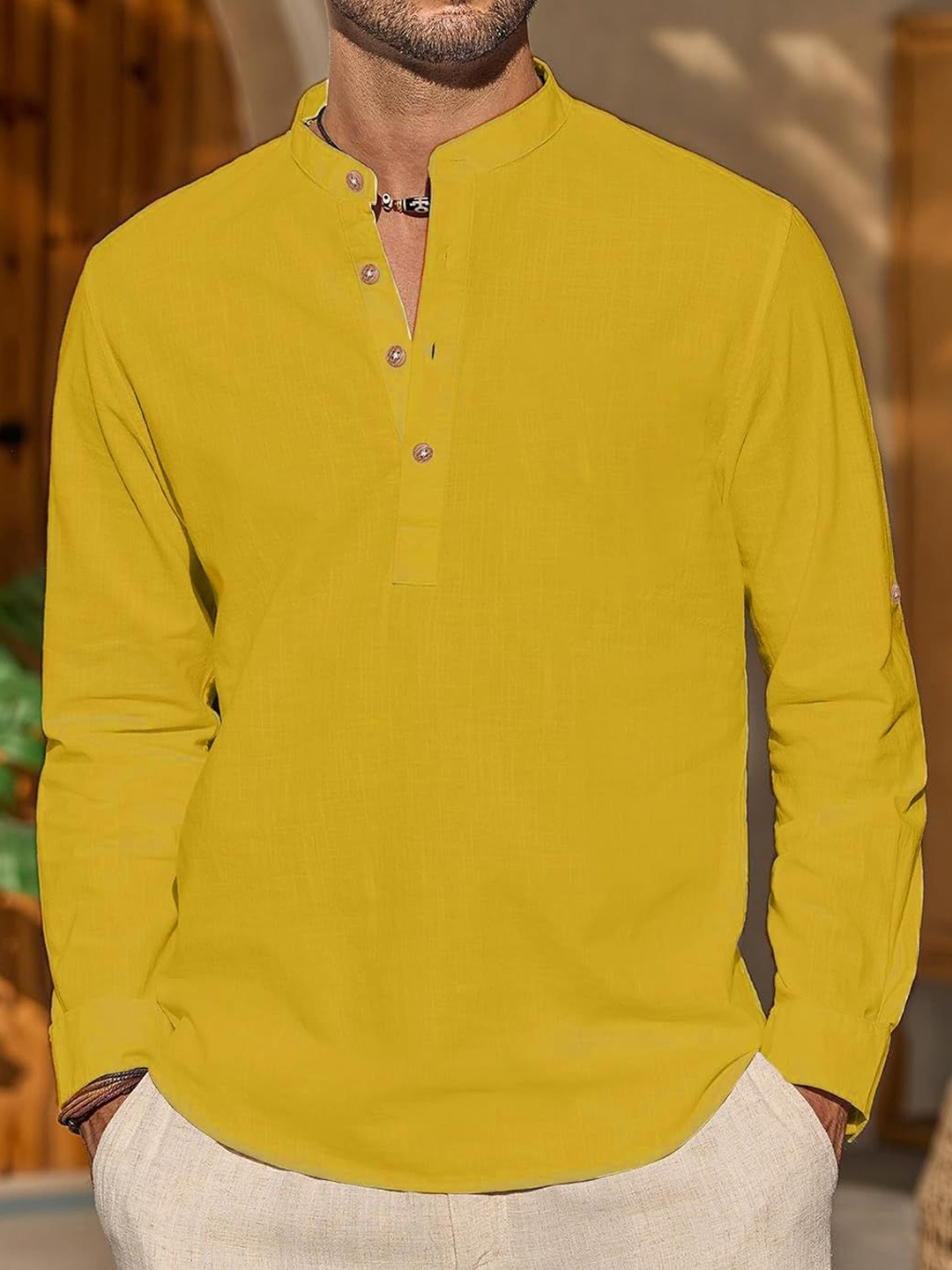 

Vida Loca Band Collar Cotton Straight Kurta, Yellow