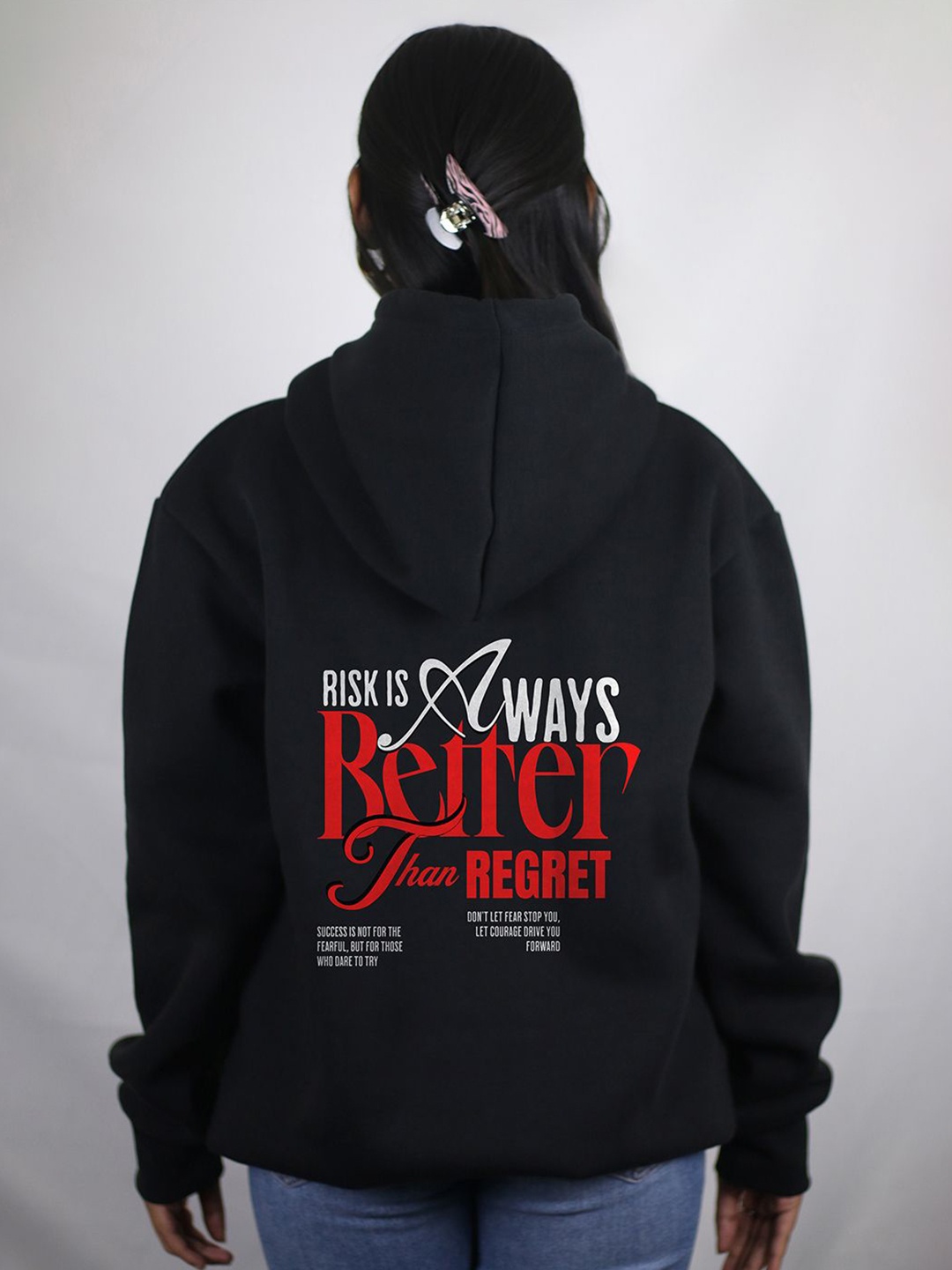 

EKSDEE Women Printed Hooded Sweatshirt, Black