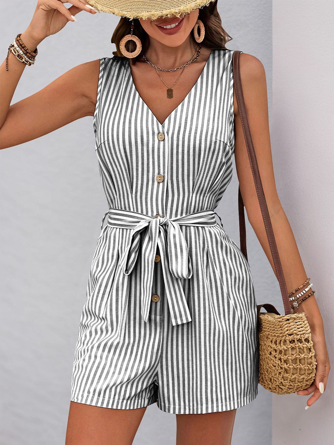 

StyleCast x Revolte Striped Jumpsuit, Grey
