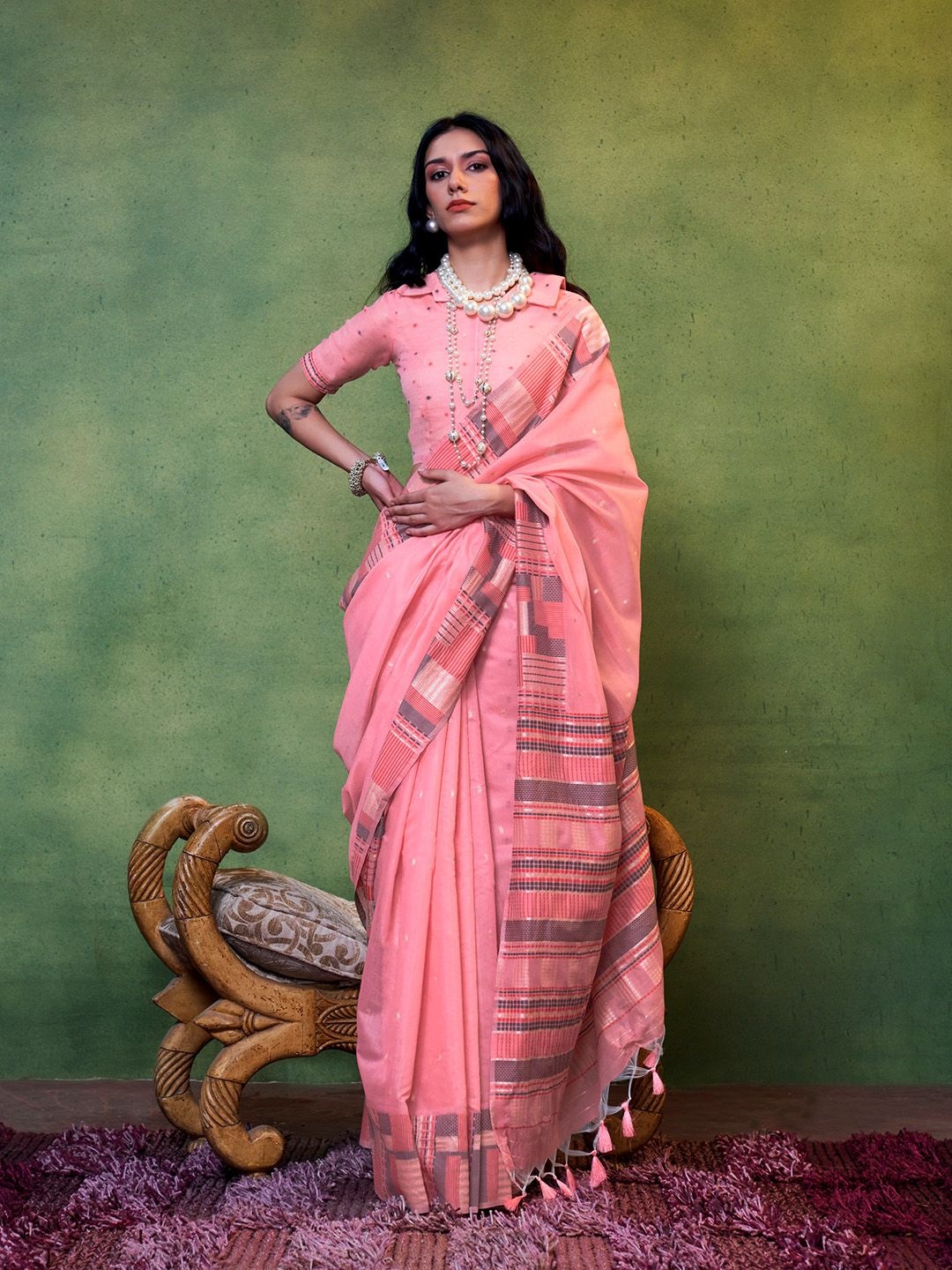 

BLENDIFY Woven Design Zari Silk Cotton Banarasi Saree, Pink