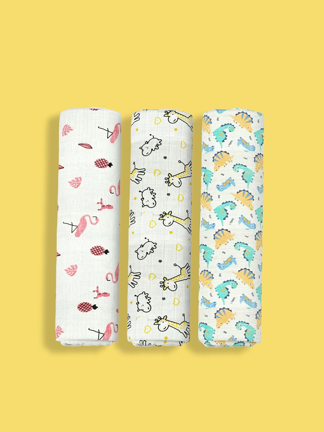 

Orange Sugar Pack Of 3 Printed Pure Cotton Swaddle, Off white