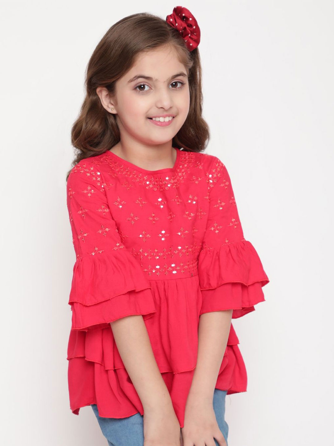 

Ishti Floral Print Keyhole Neck Top, Red