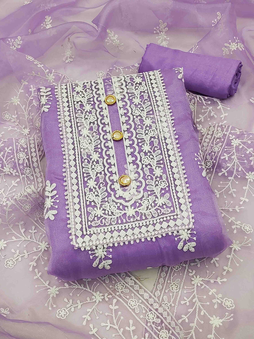 

KALINI Embroidered Organza Unstitched Dress Material, Purple