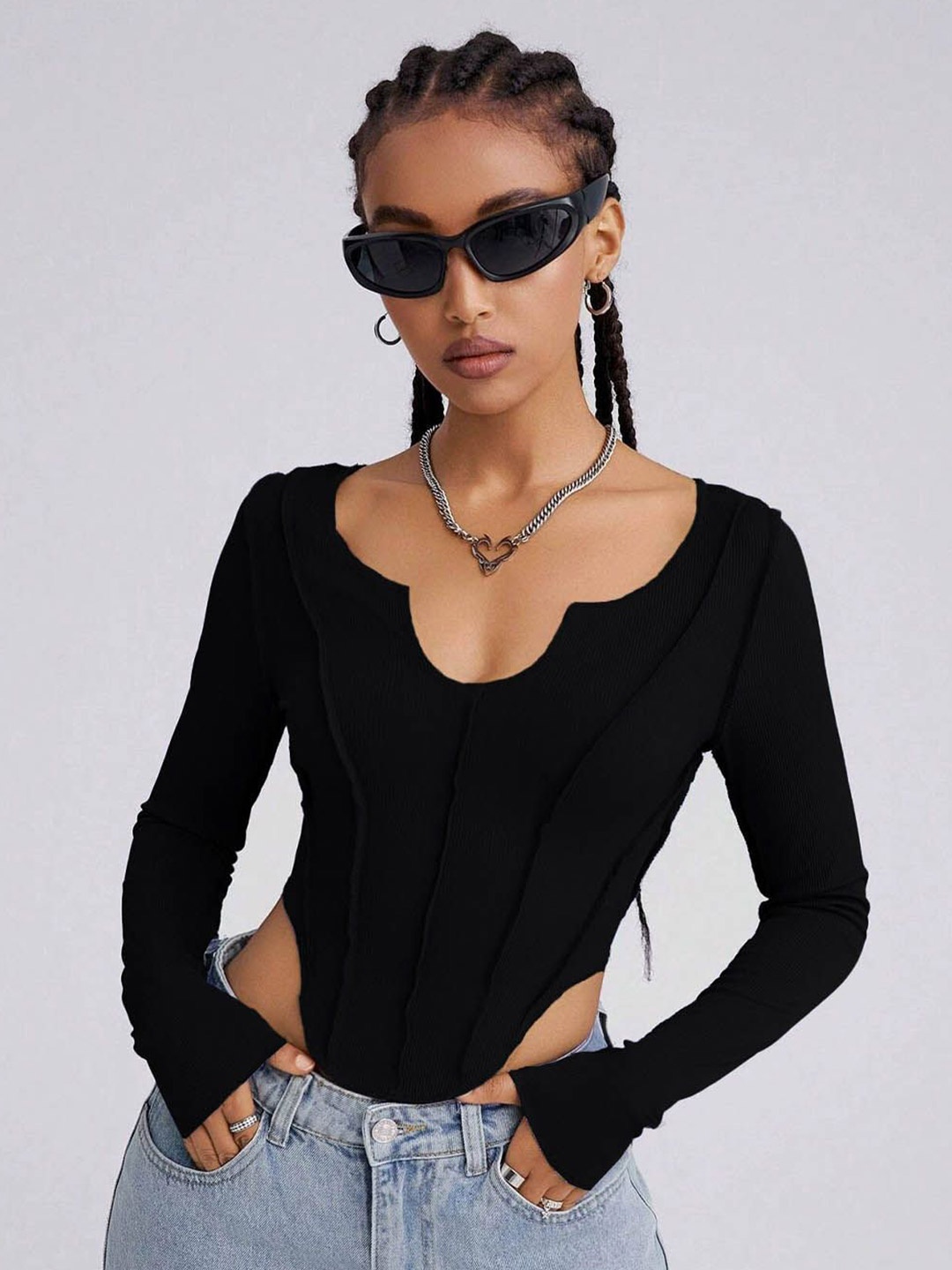 

StyleCast Women Cut Out Fitted Top, Black