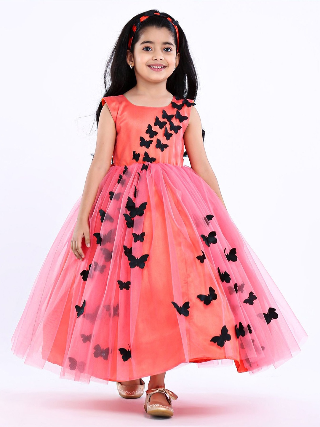 

Li&Li Boutique Girls Black Butterflys Embellished on Coral Frock