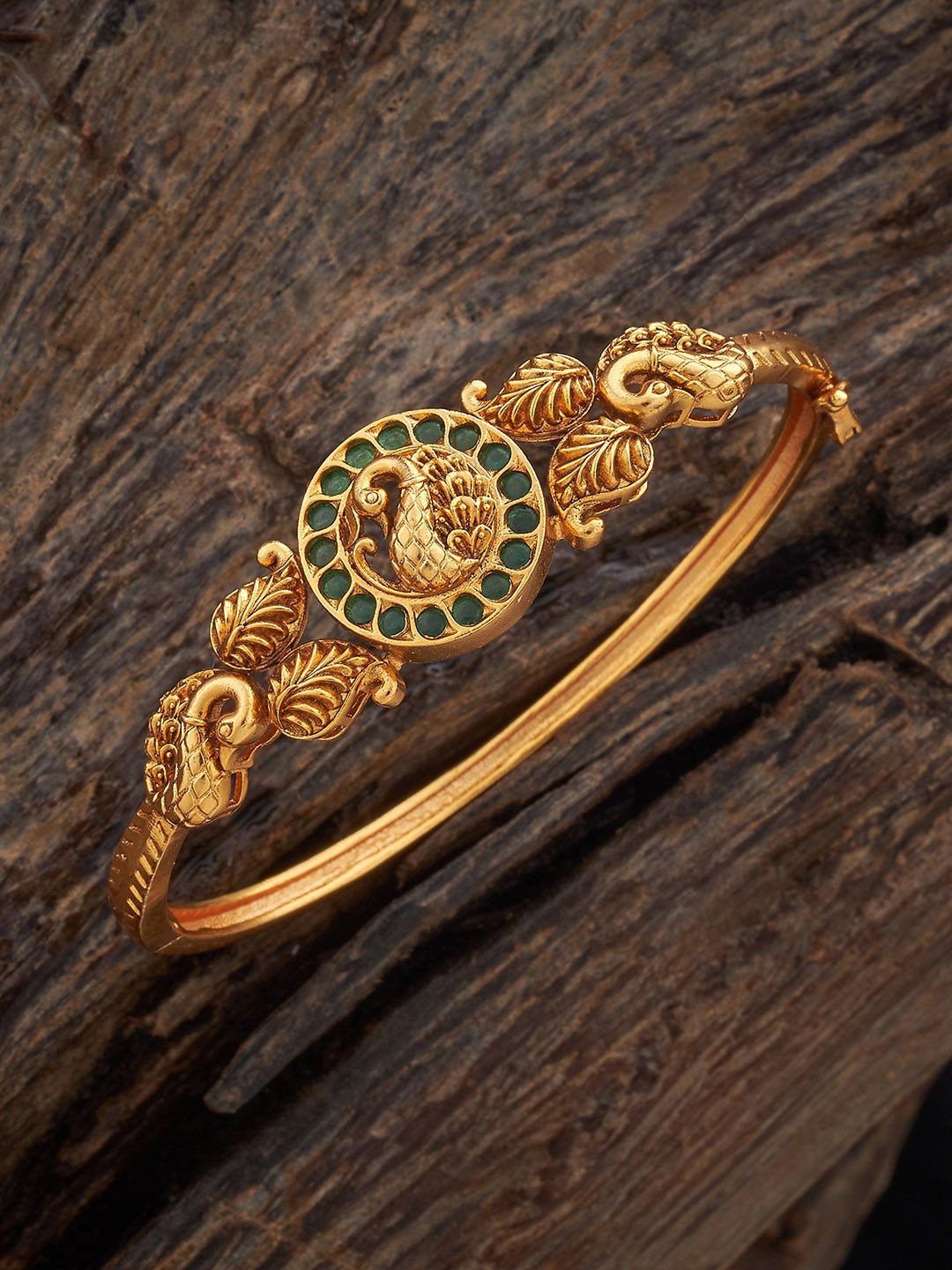 

Kushal's Fashion Jewellery Green Gold-Plated Antique Kada Bangle