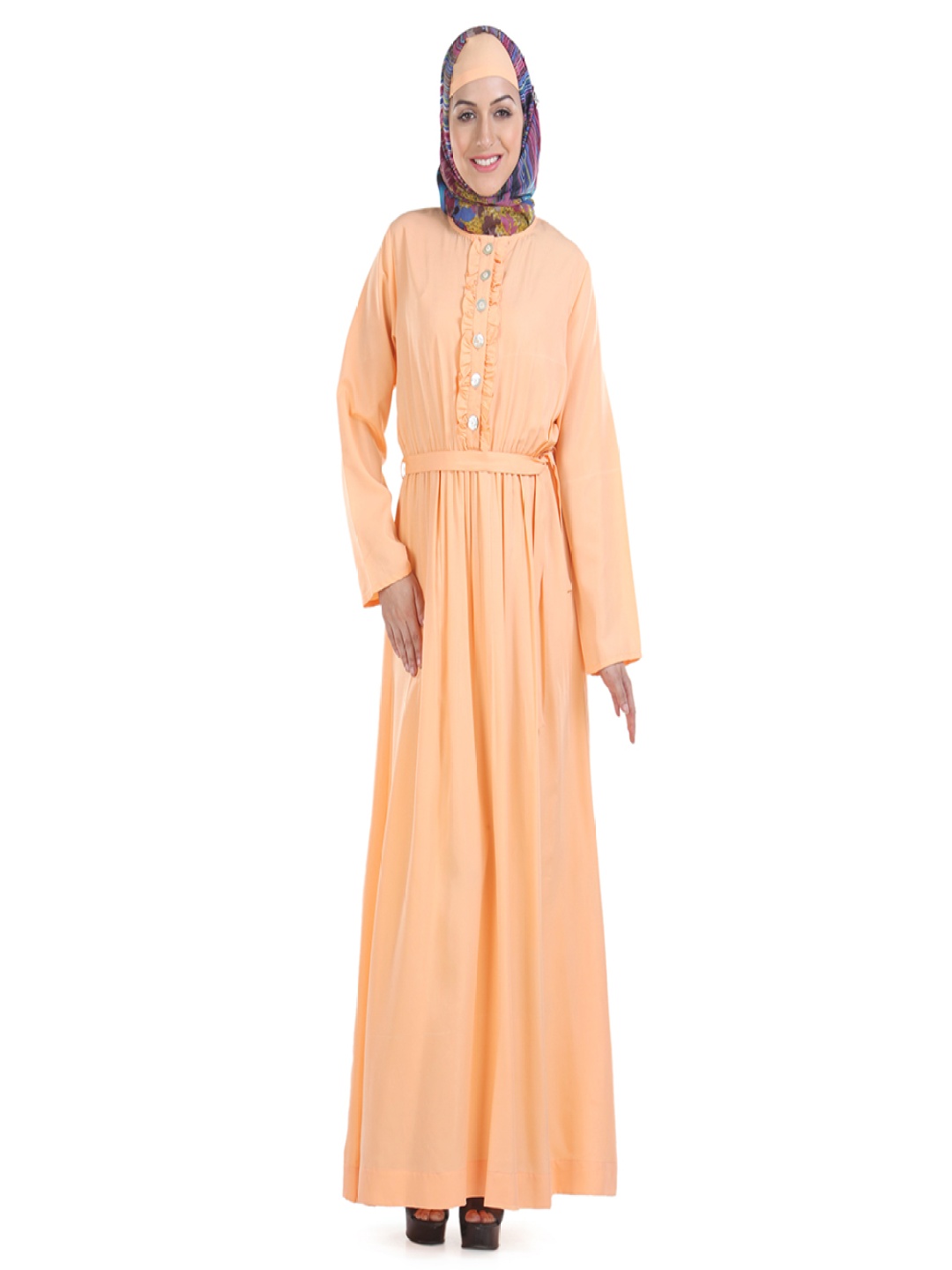 

MOMIN LIBAS Front Frill Abaya, Peach