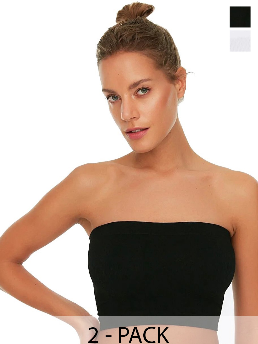 

SRISARAS Women Pack Of 2 Strapless Tube Crop Top, Black