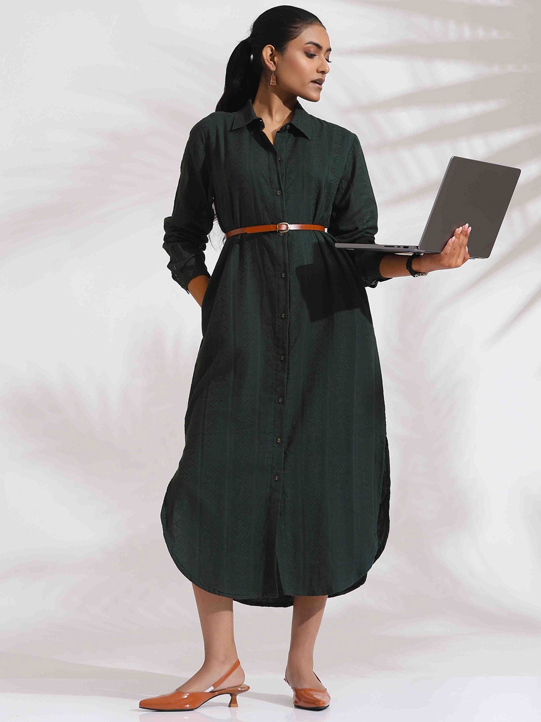 

trueBrowns Shirt Midi Dress, Green