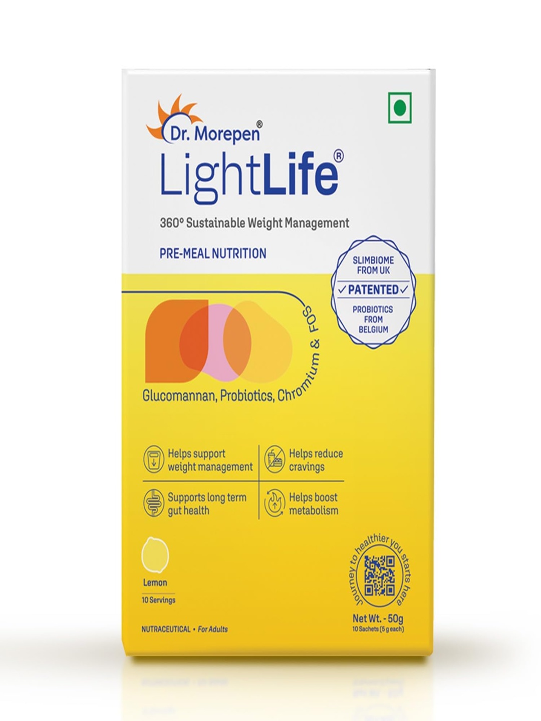 

Dr. Morepen LightLife Pre-Meal Nutrition Mix - Lemon - 10 Sachets, Yellow