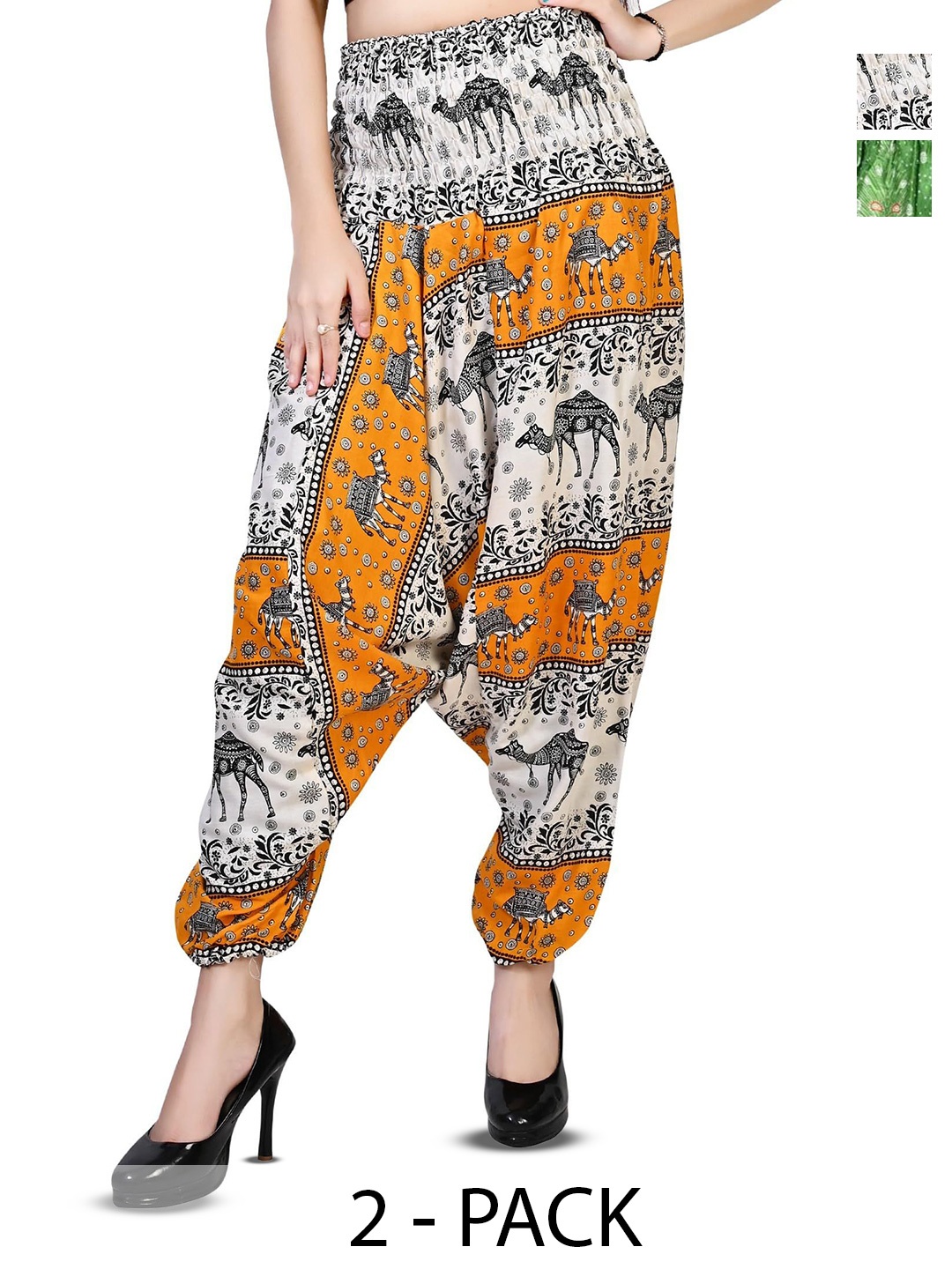 

NarNari Women Pack Of 2 Printed Loose-Fit Harem Pants, Green
