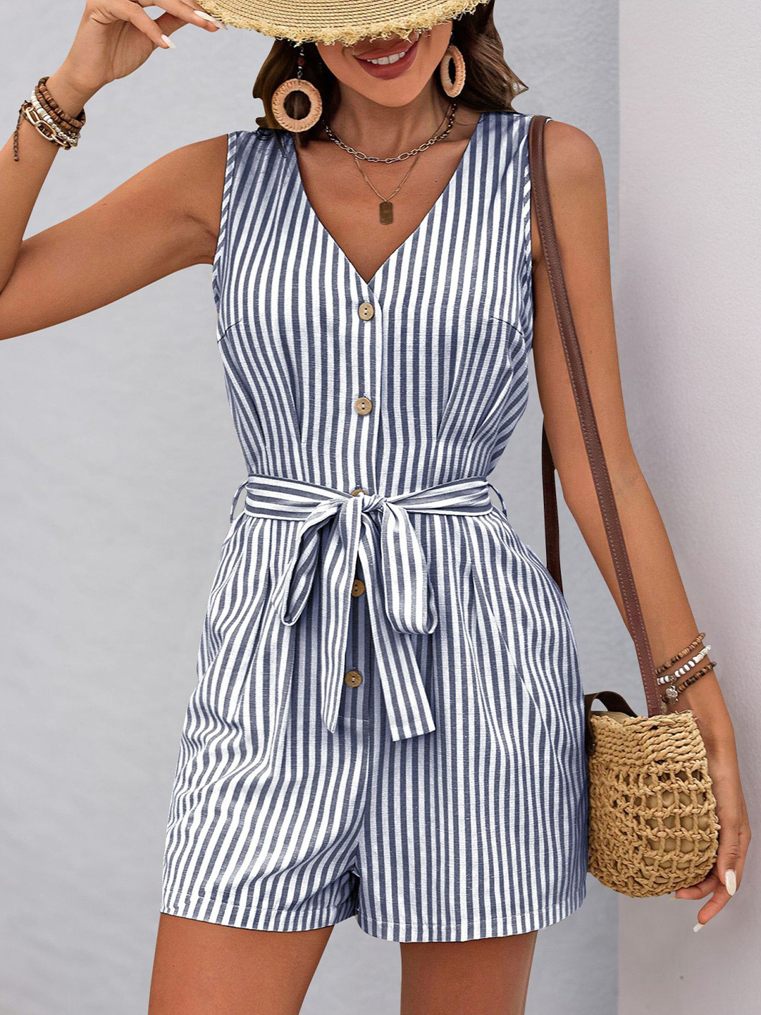 

StyleCast x Revolte Striped Jumpsuit, Navy blue