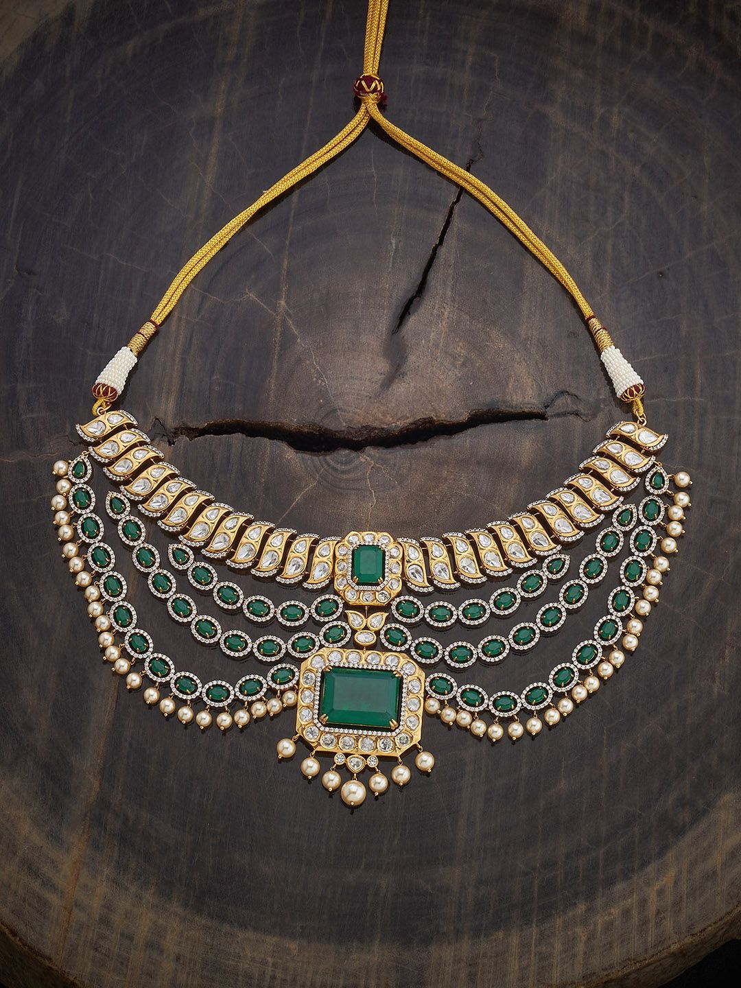 

Kushal's Fashion Jewellery Copper Pink Victorian-Plated Kundan Necklace, Gold