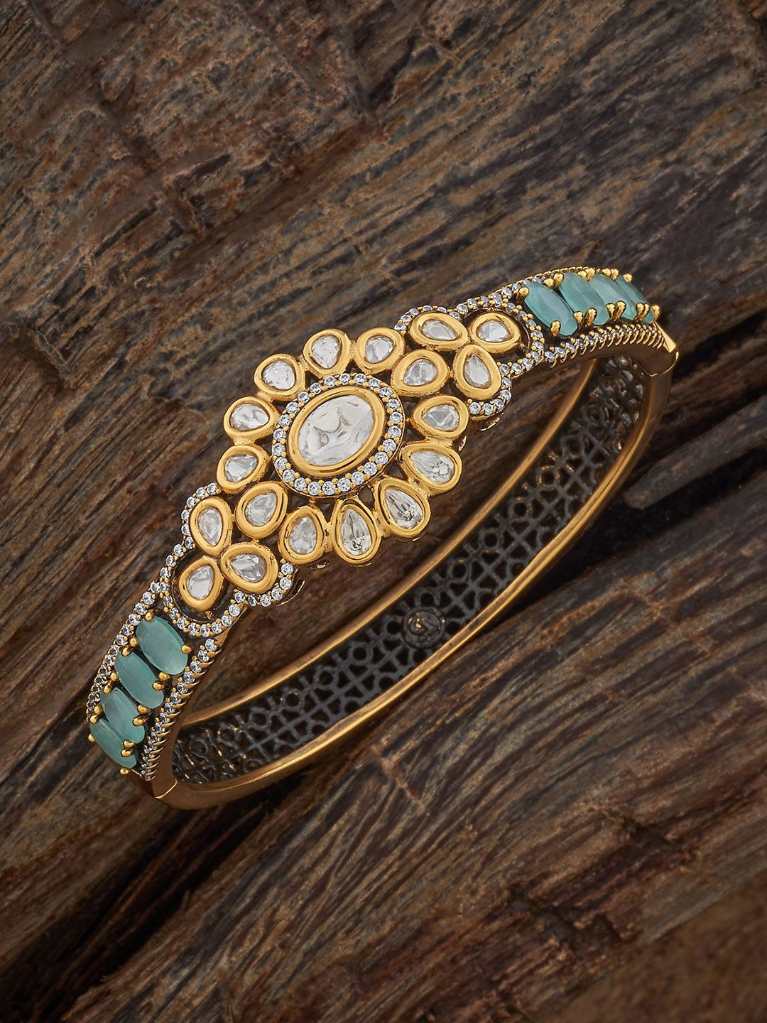 

Kushal's Fashion Jewellery Women Mint Victorian-Plated Kundan Kada Bangle, Gold