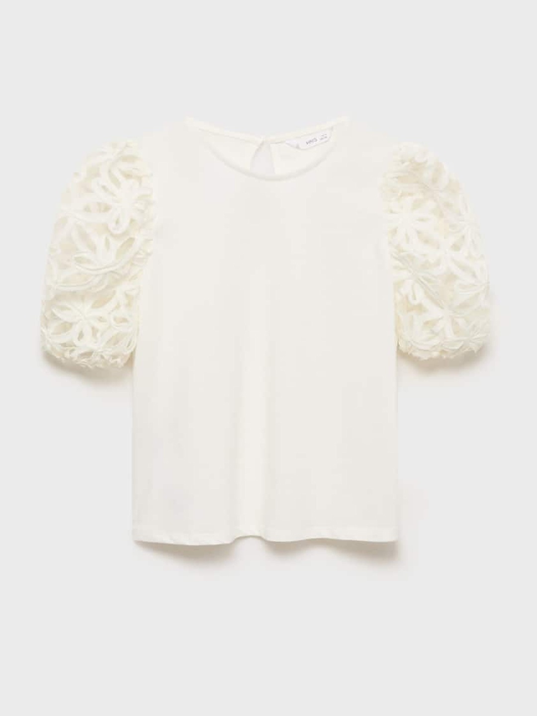 

Mango Kids Girls Floral Puff Sleeves Pure Cotton T-shirt, Off white