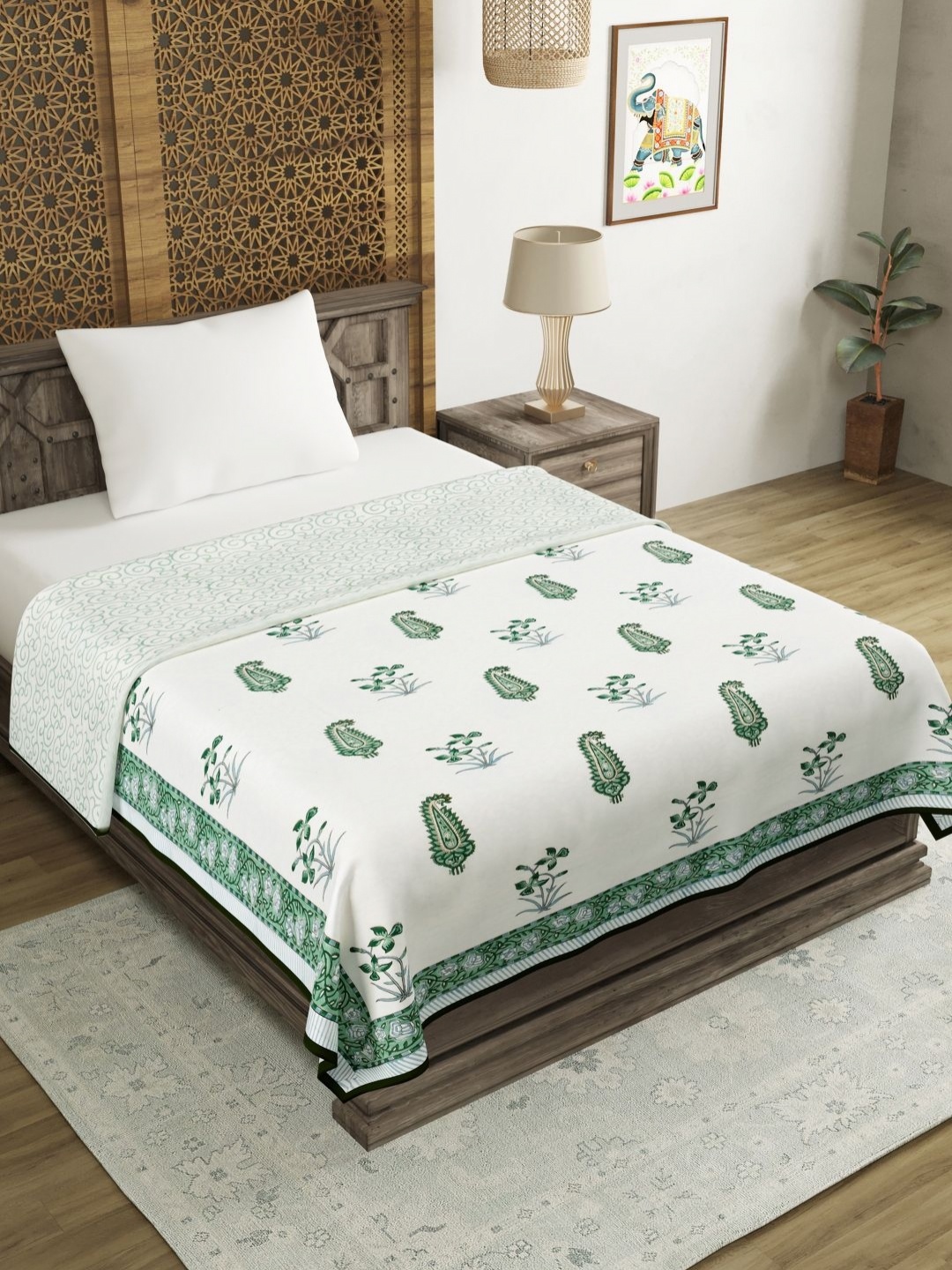 

Myntra Elegant Homes White Ethnic Motifs Printed Cotton 150 GSM AC Room Single Bed Dohar