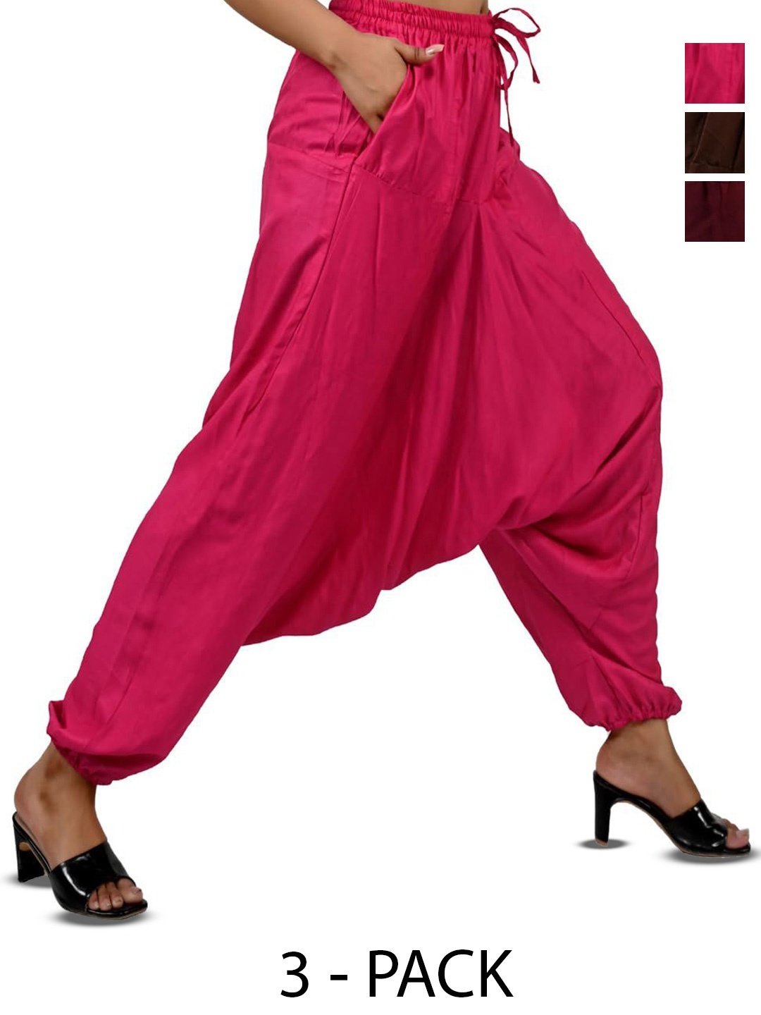 

NarNari Women Pack Of 3 High-Rise Harem Pants, Pink