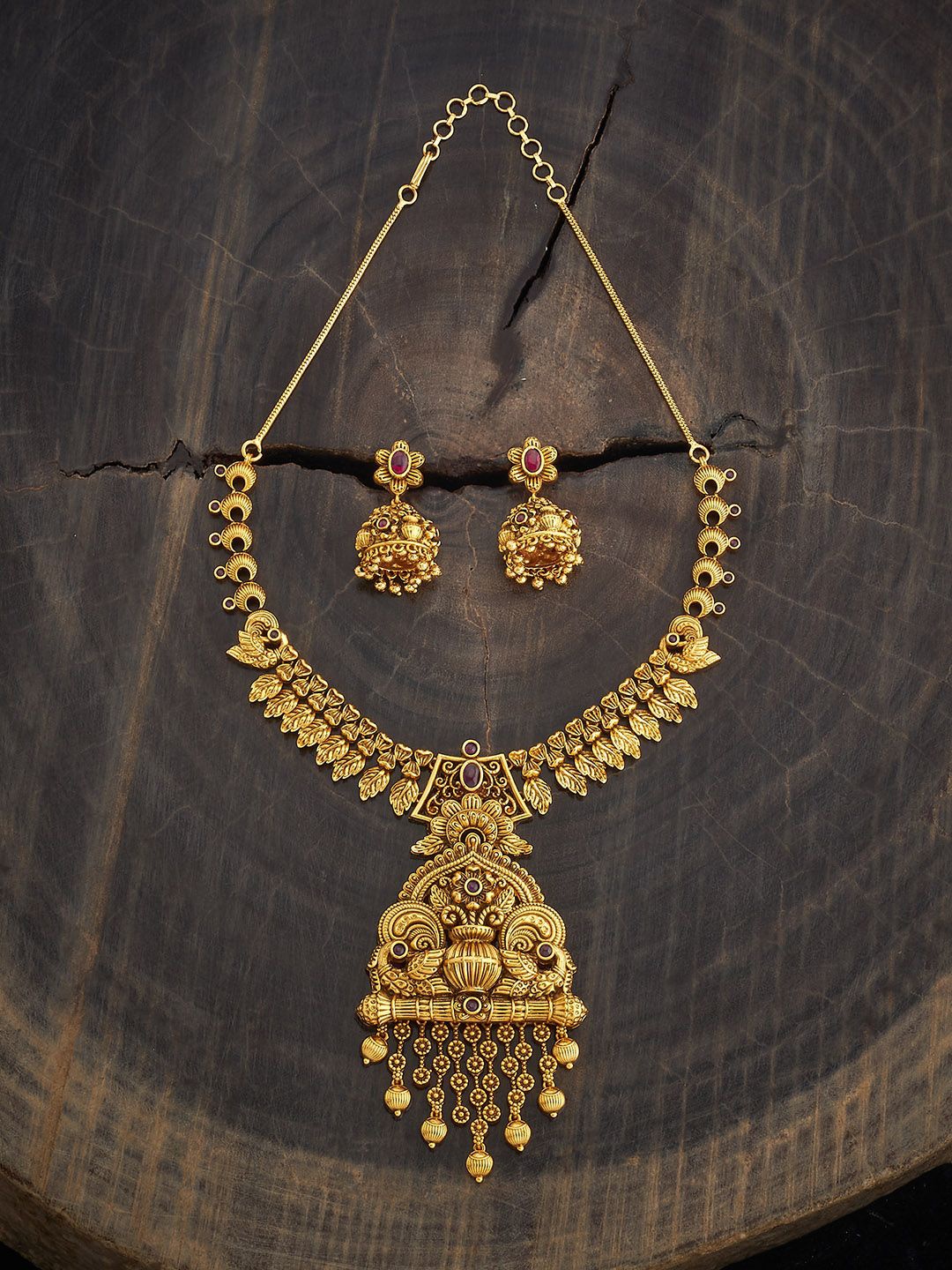 

Kushal's Fashion Jewellery Copper Ruby-Green Gold-Plated Antique Necklace