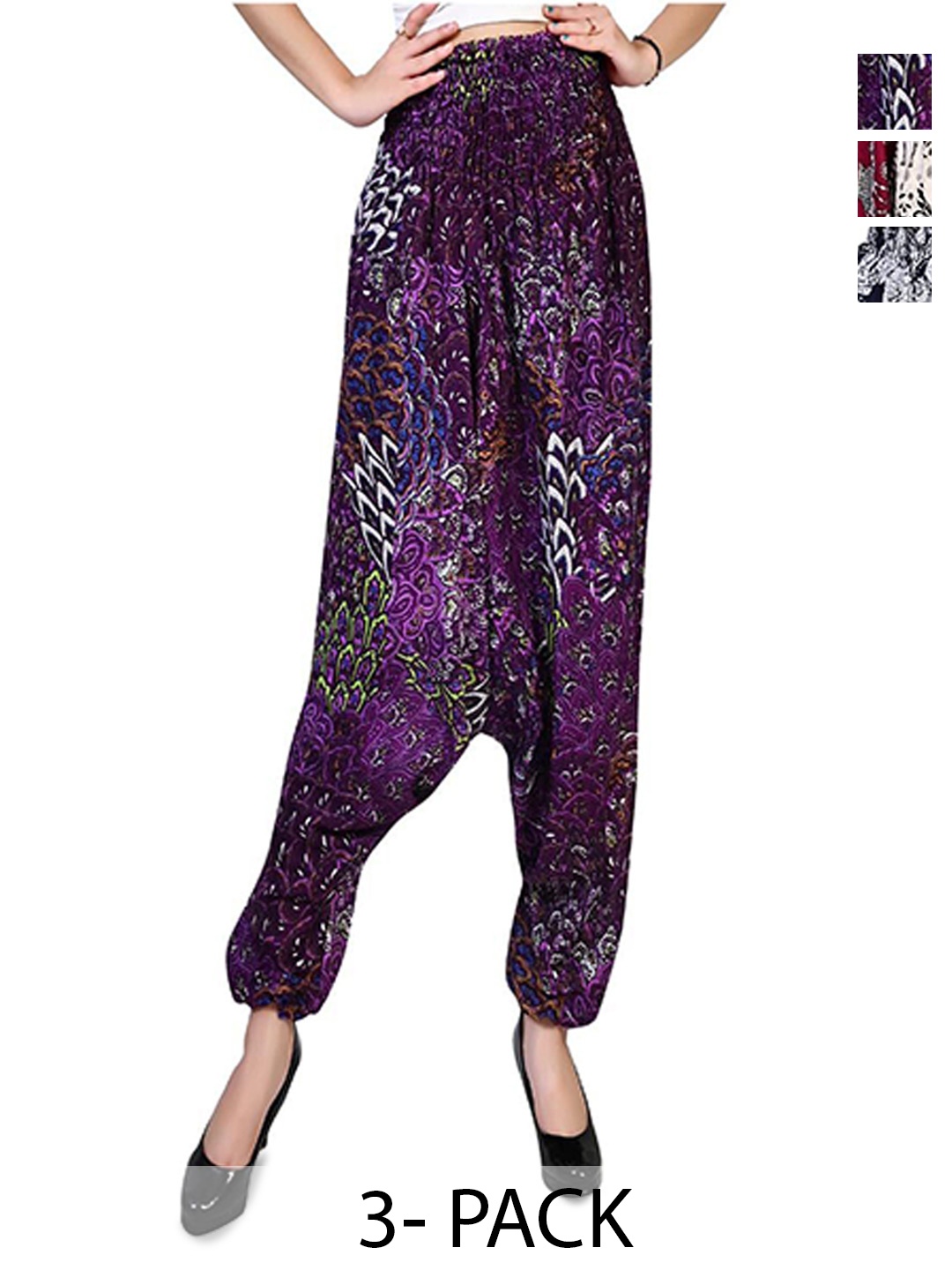 

NarNari Women Pack Of 3 Printed Mid-Rise Harem Pants, Purple