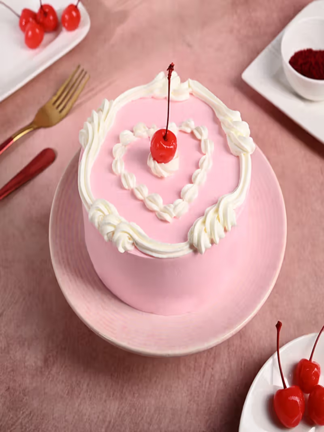 

Floweraura Strawberry Eggless Round Shape Cake - 300 g, Pink