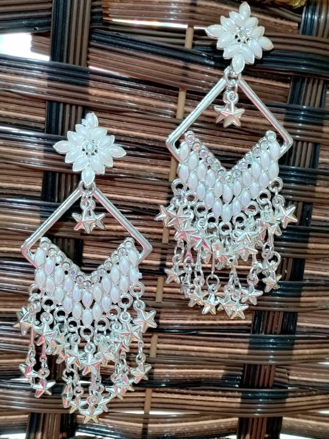 

JMBW INTERNATIONAL Silver-Plated Artificial Beaded Dome Shaped Jhumkas