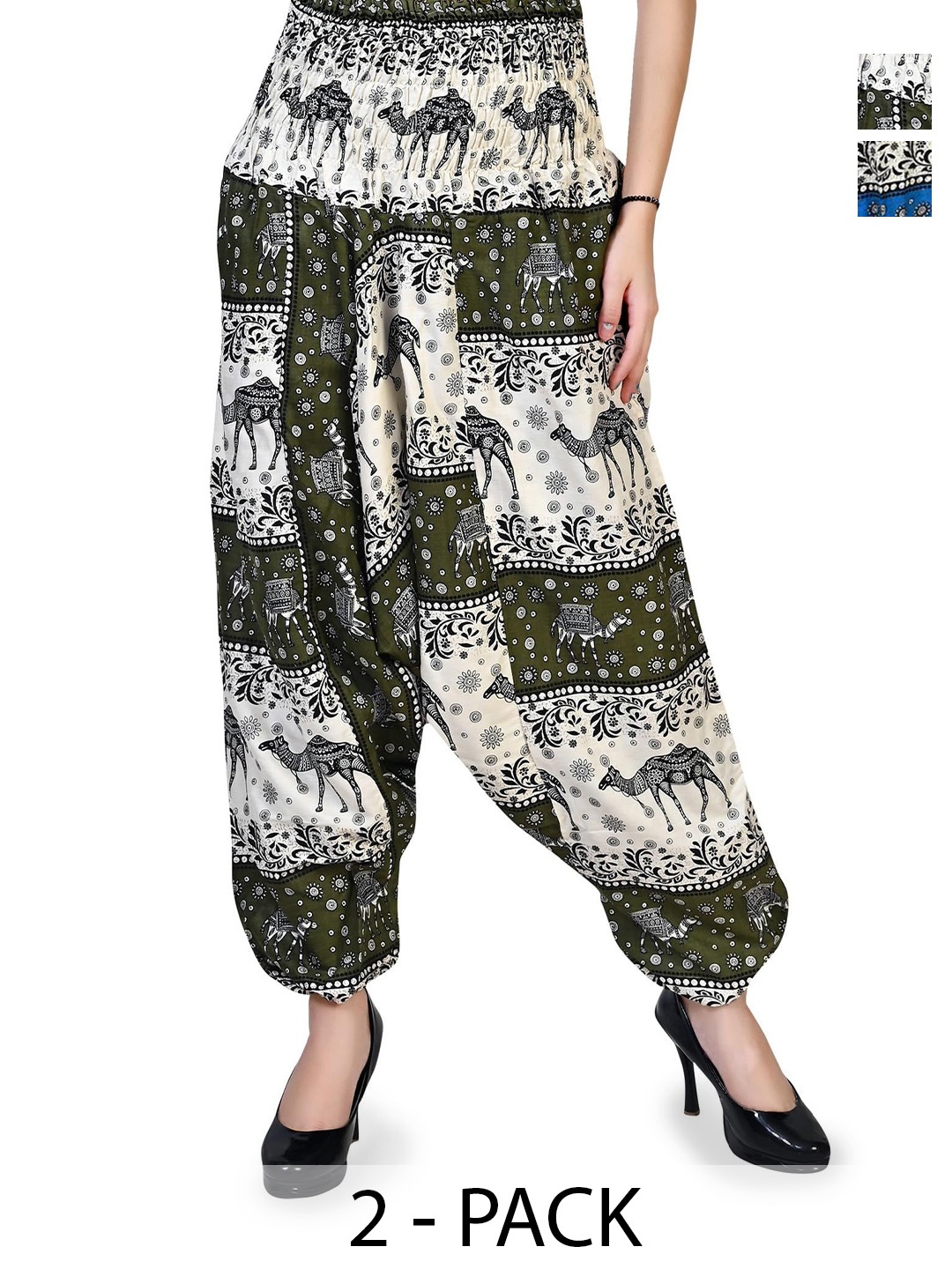 

NarNari Pack Of 2 Printed Mid-Rise Harem Pants, Blue