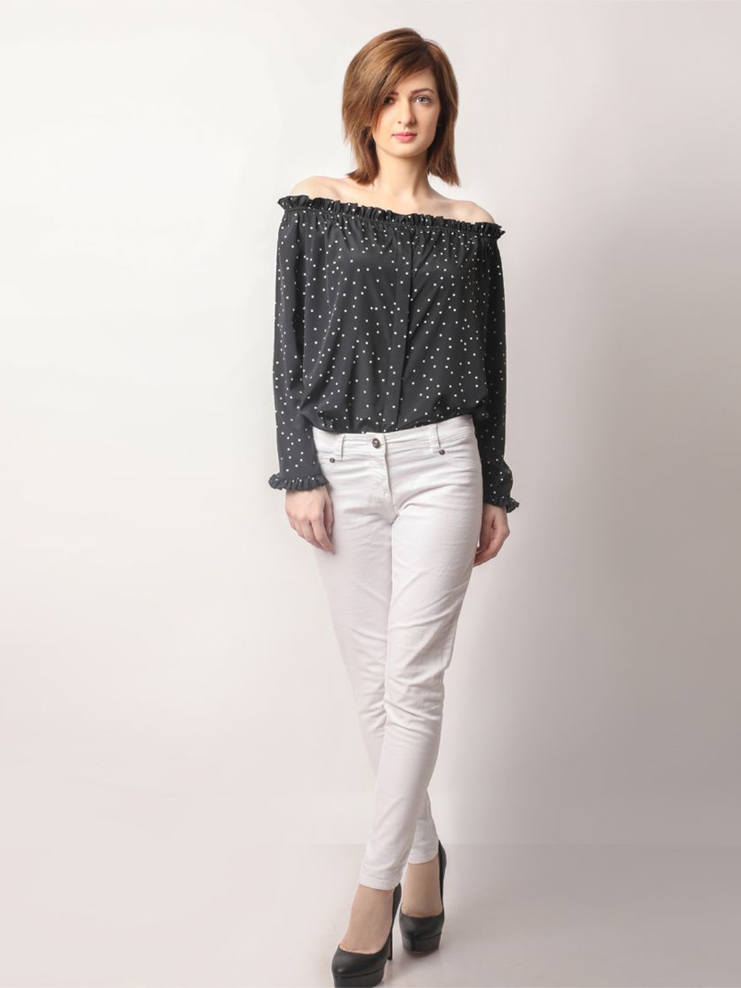 

DELIS Print Off-Shoulder Georgette Top, Black