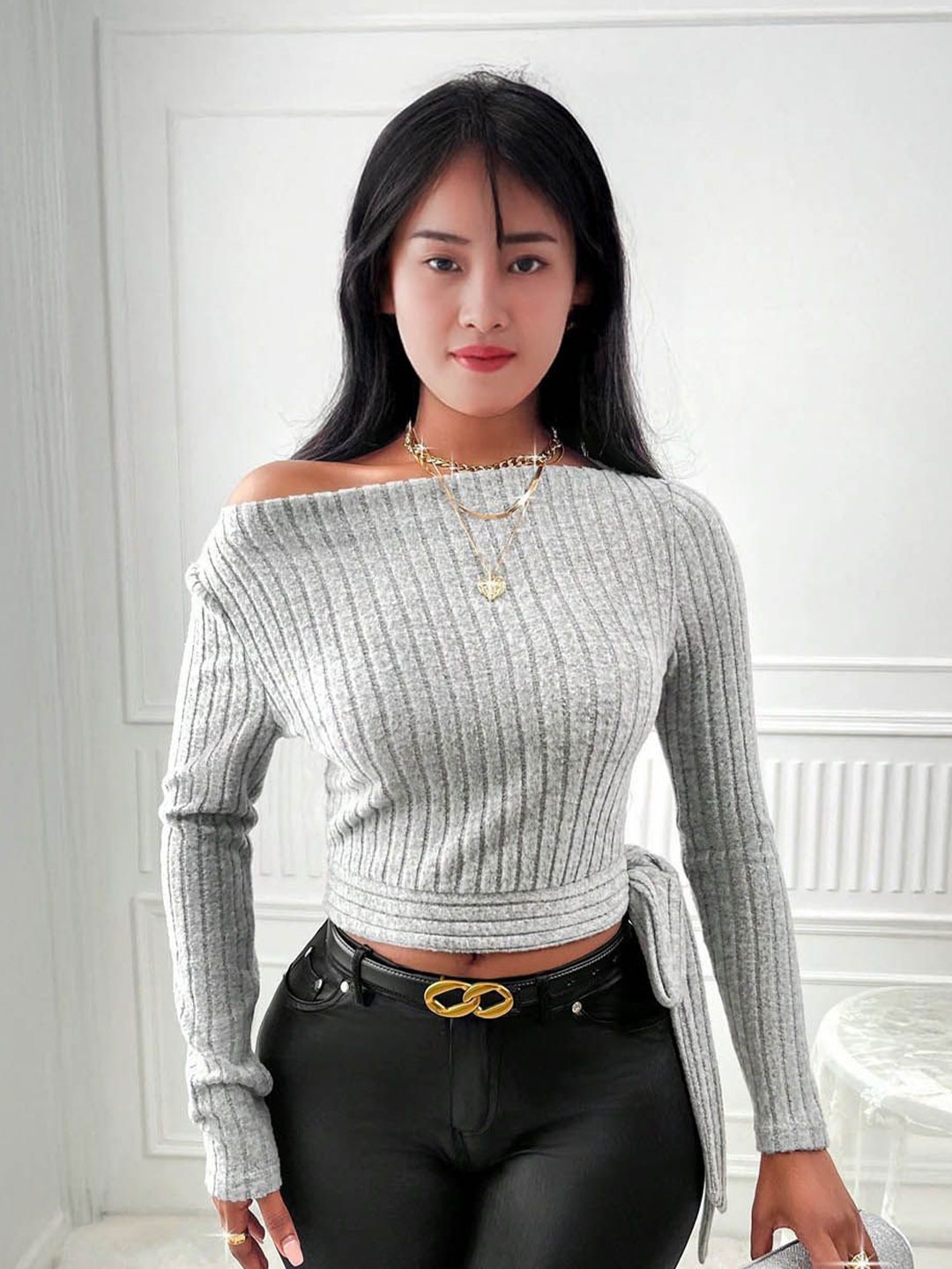 

StyleCast Women Ribbed Crop Top, Grey