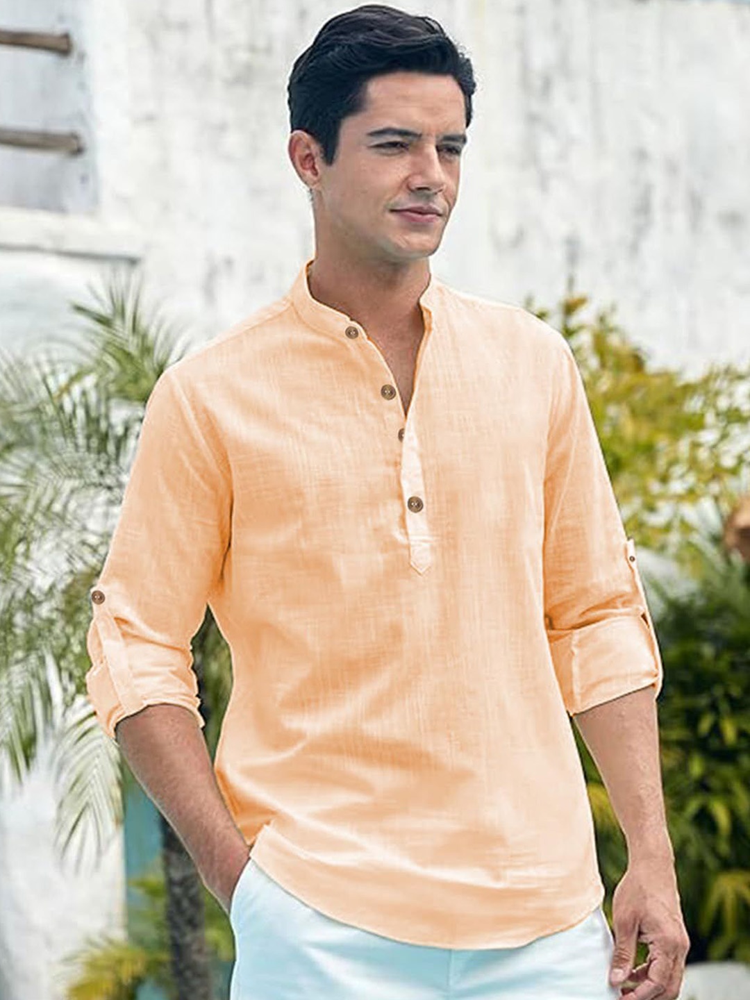 

Vida Loca Cotton Band Collar Slim Fit Short Kurta, Orange