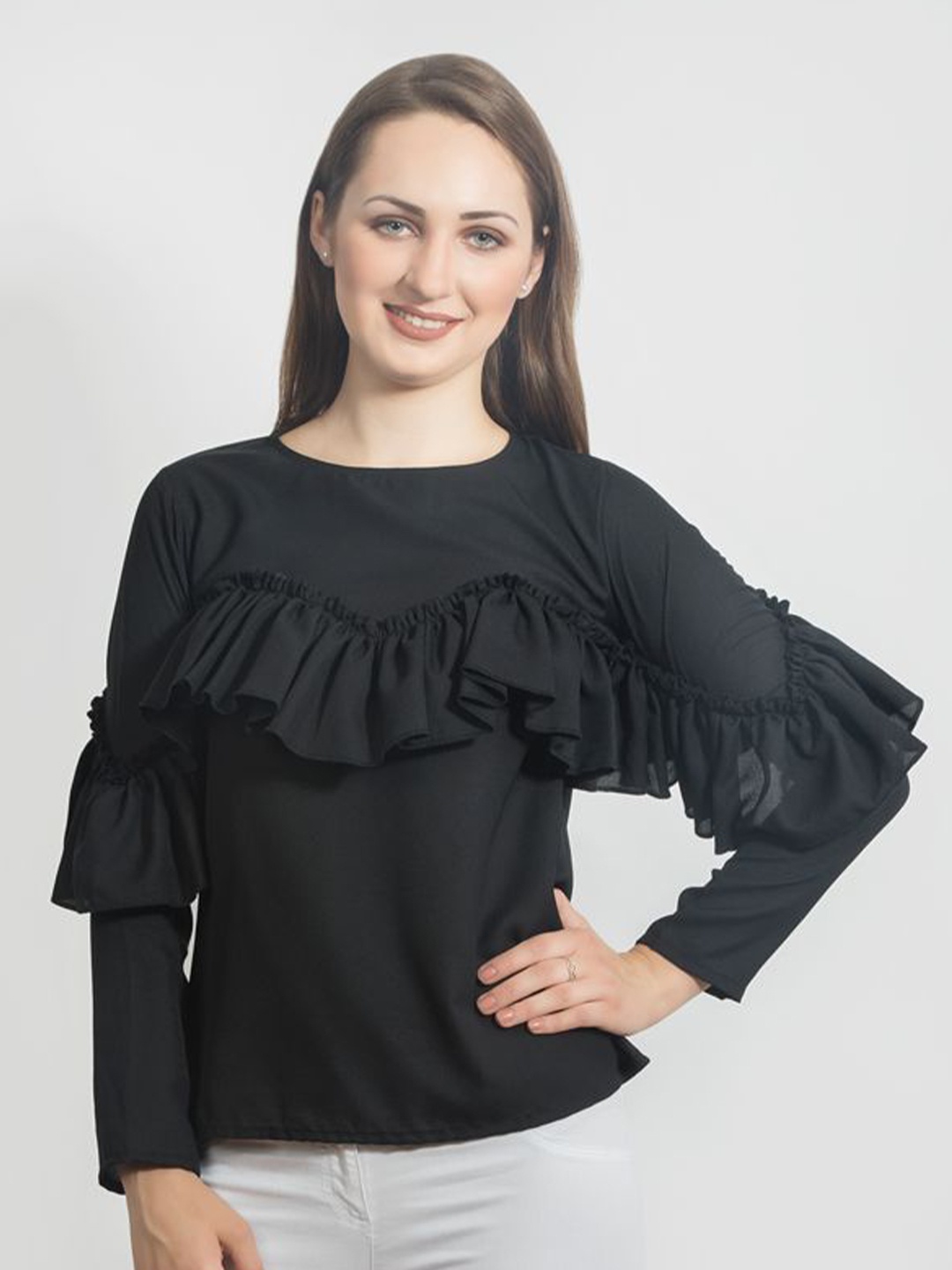 

DELIS Monochrome Georgette Top, Black