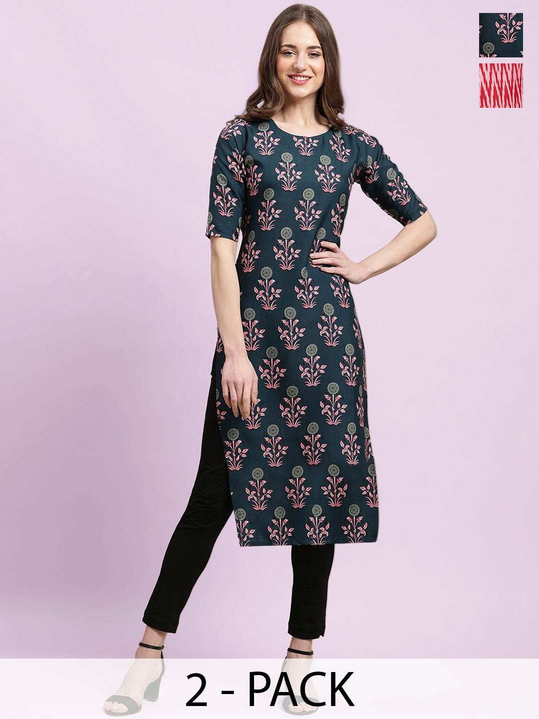 

Moda Rapido Blue Selection Of 2 Ethnic Motifs Printed Straight Kurta