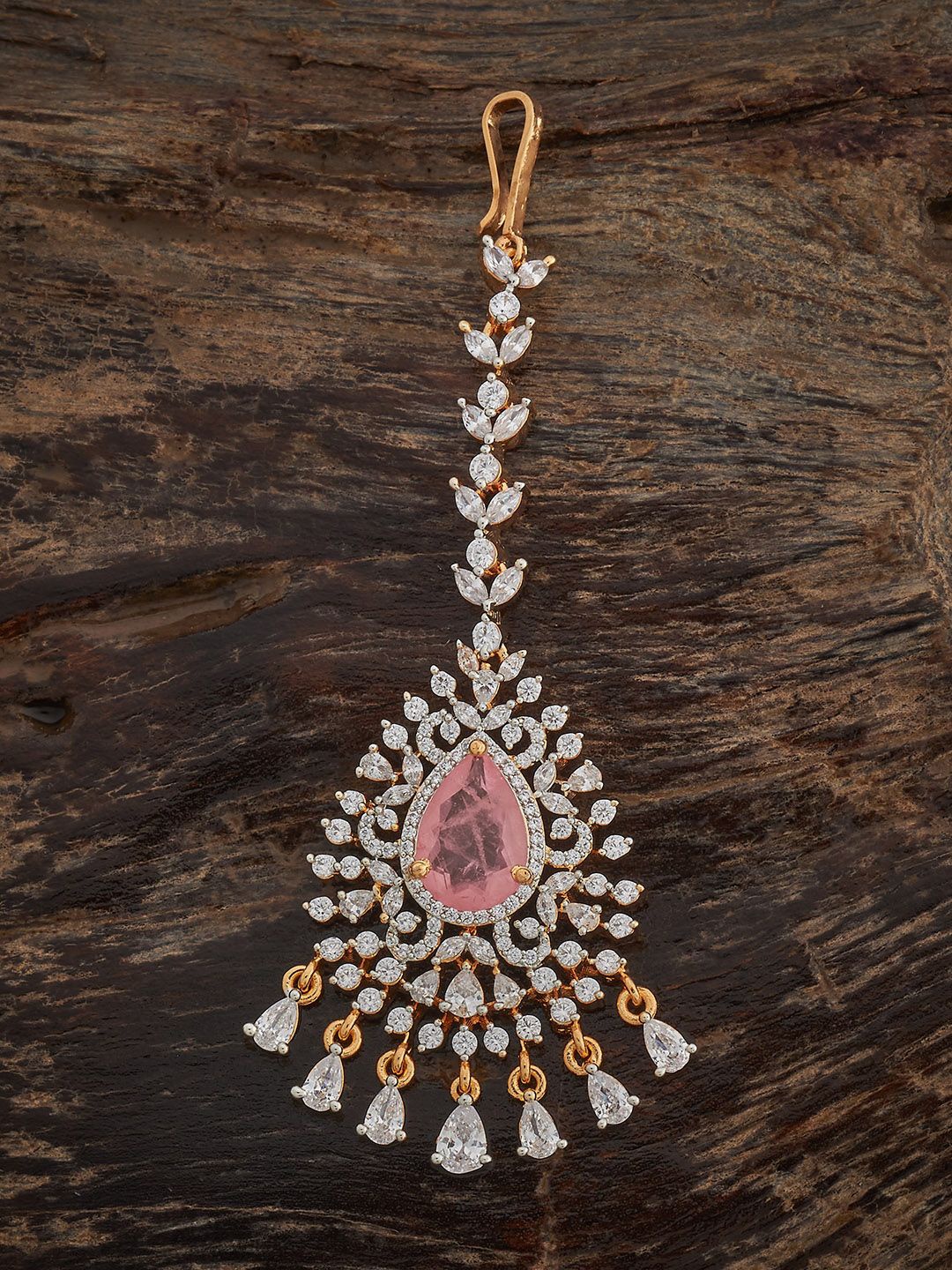 

Kushal's Fashion Jewellery Ruby Rhodium Gold-Plated Cubic Zircon Maang Tikka