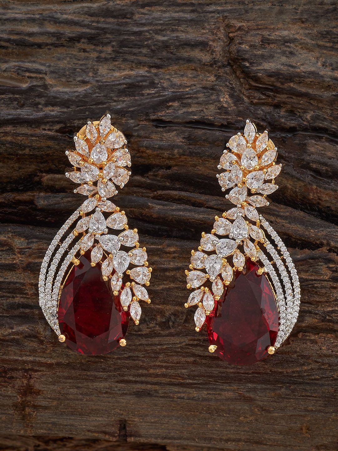 

Kushal's Fashion Jewellery Mint Classic Cubic Zircon Drop Earrings, Red