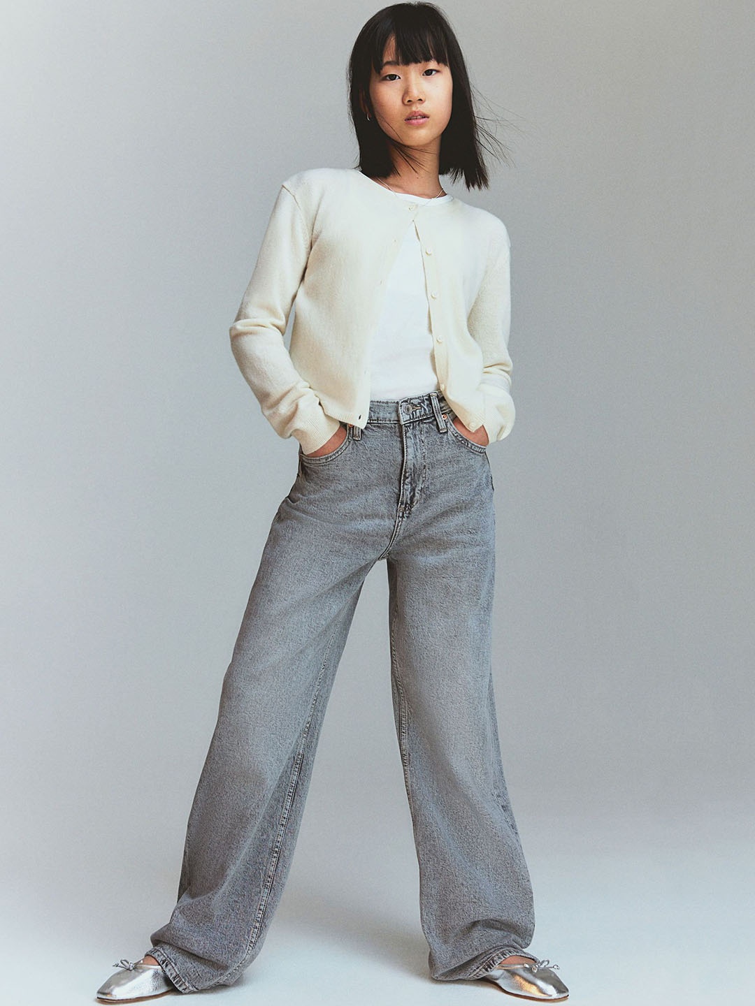 

H&M Wide Leg Jeans, Grey