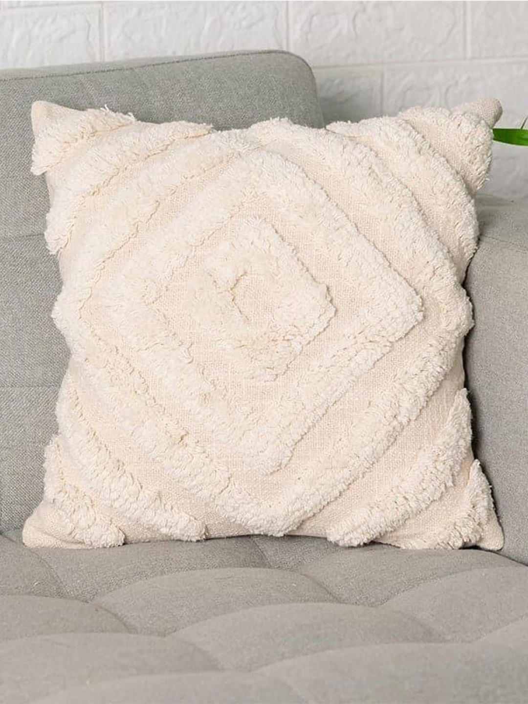 

Aura White Self Design Cotton Square Cushion Cover