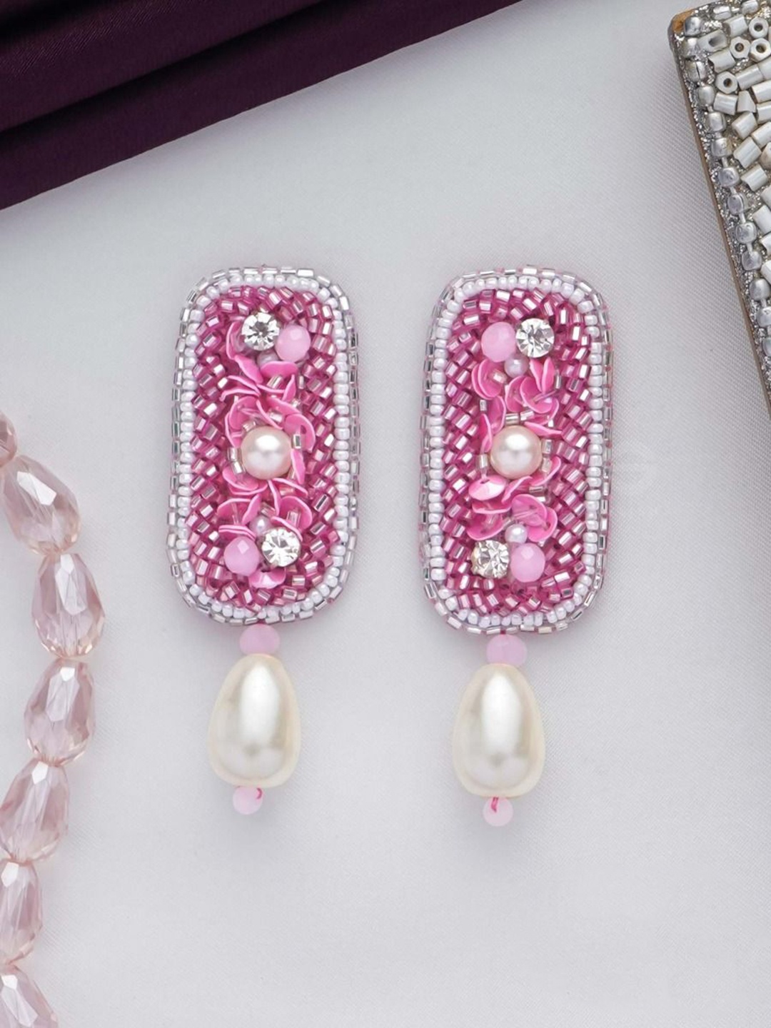 

EVERSTYLISH Sanjoya Stone, Beads & Pearls Embroidered Earrings, Multi