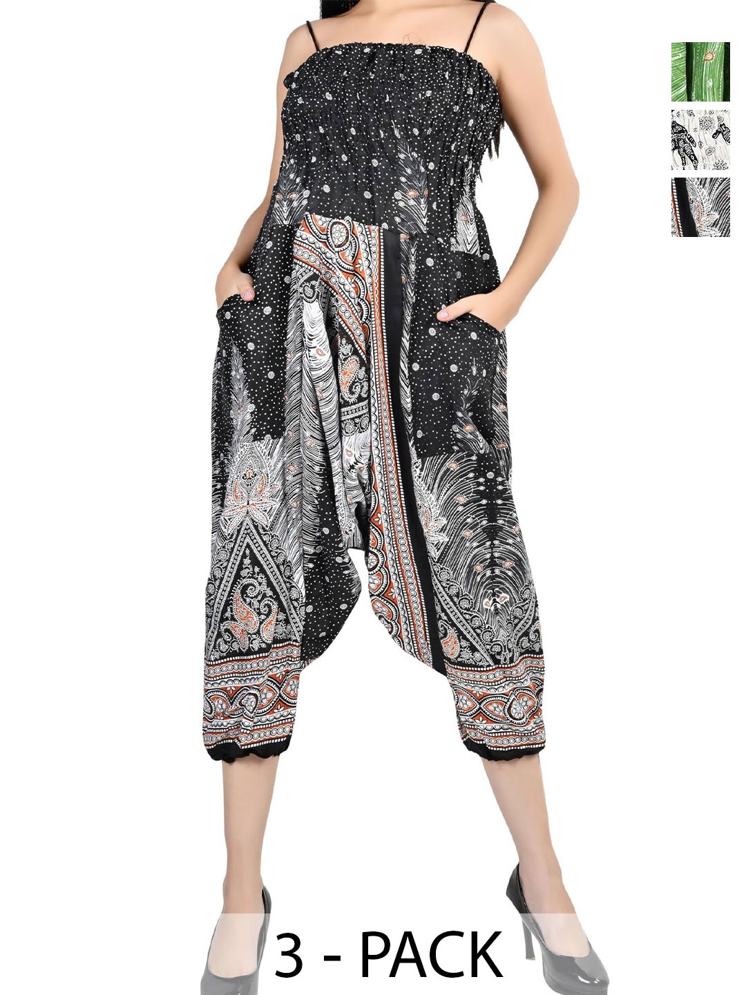 

NarNari Women Pack Of 3 Printed Harem Pants, Multi