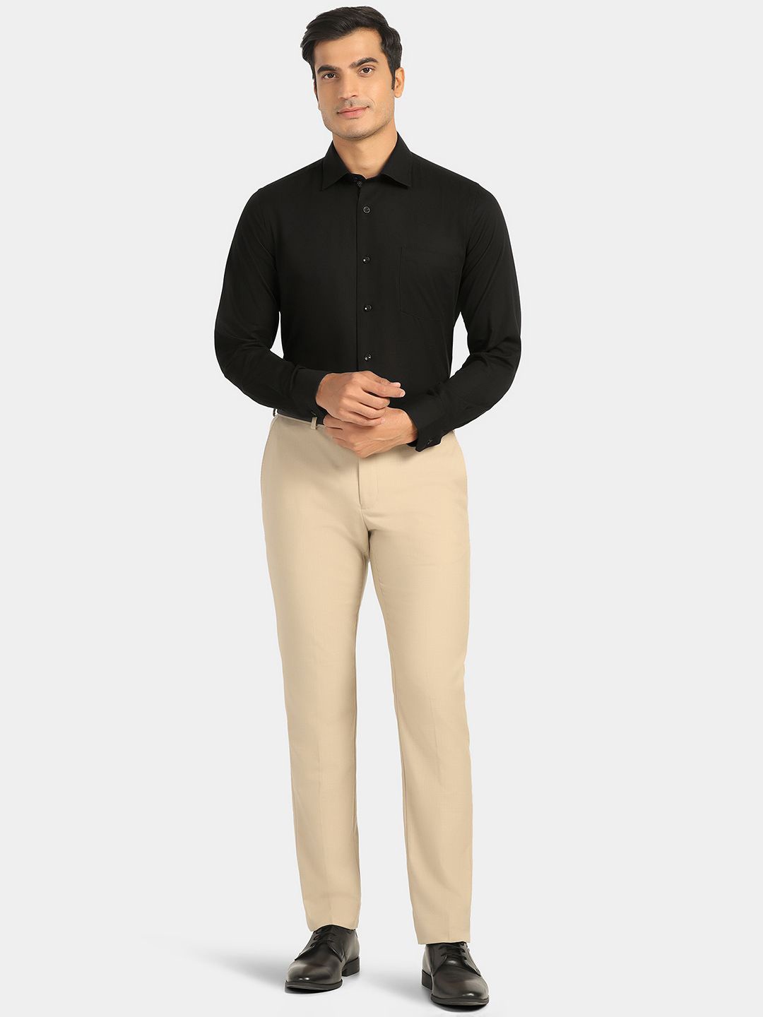 

Blackberrys Men India Slim Fit Spread Collar Solid Cotton Formal Shirt, Black