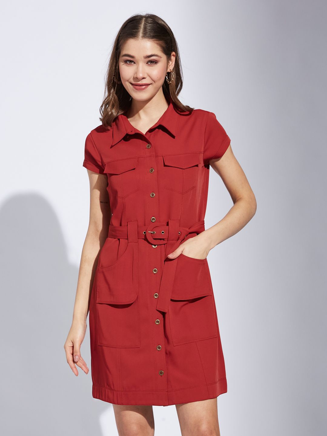 

Latin Quarters Women Shirt Mini Dress, Rust