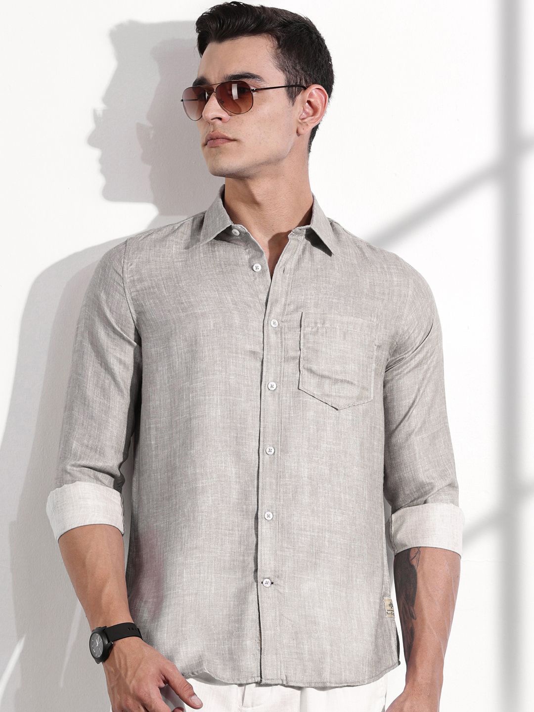 

Thomas Scott Men Classic Slim Fit Opaque Casual Shirt, Grey