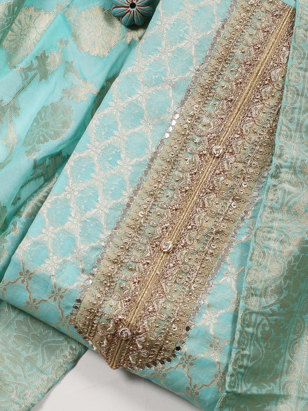 

Meena Bazaar Art Silk Unstitched Dress Material, Sea green