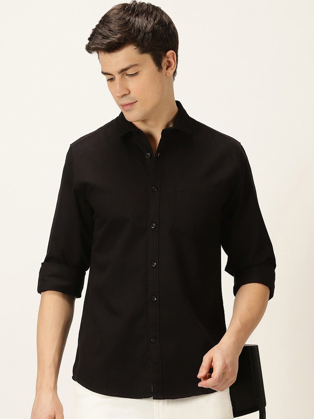 

WHY SO FAB Men Semi Sheer Casual Shirt, Black