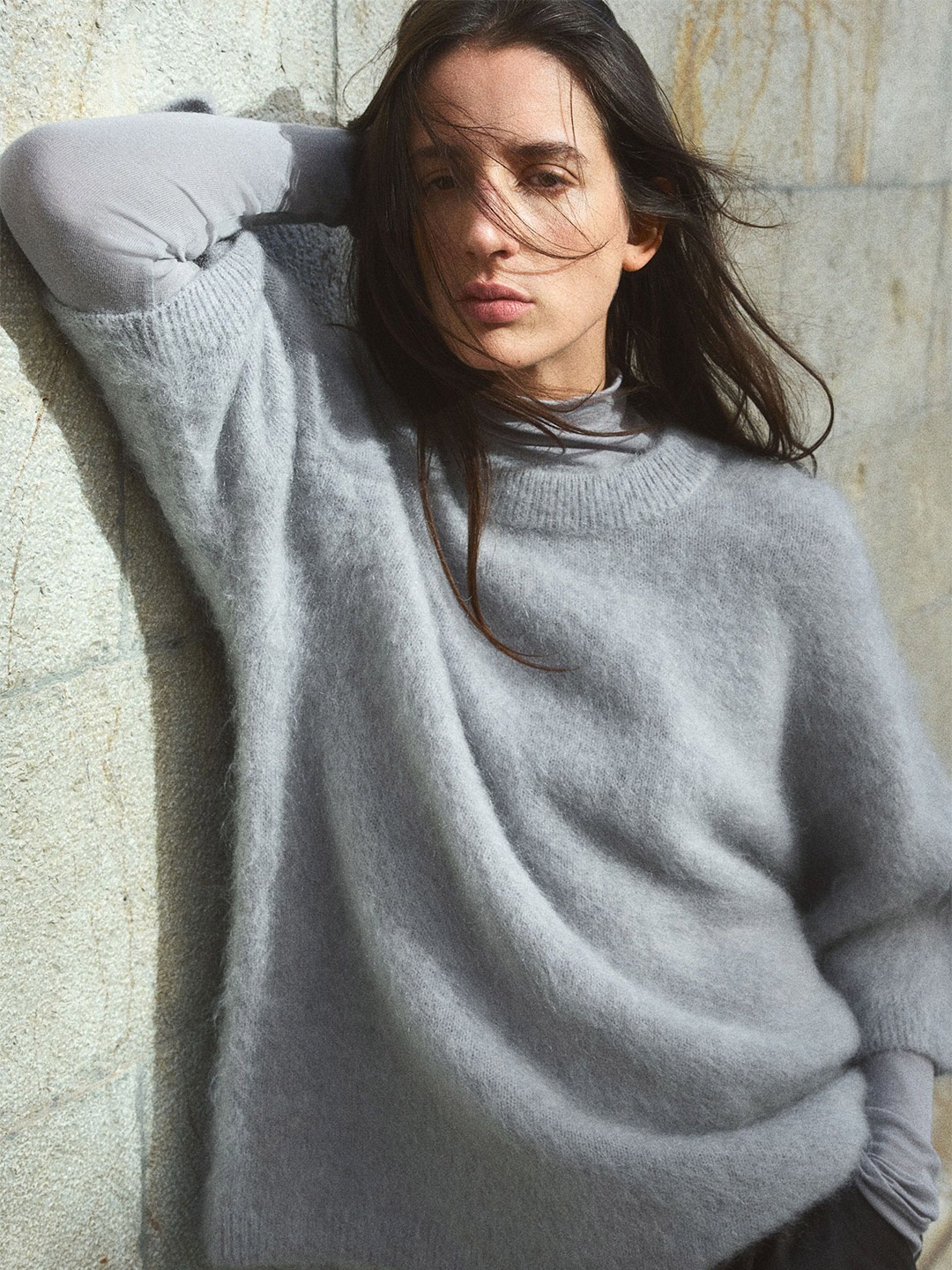 

H&M Short-Sleeved Mohair-Blend Jumper, Grey