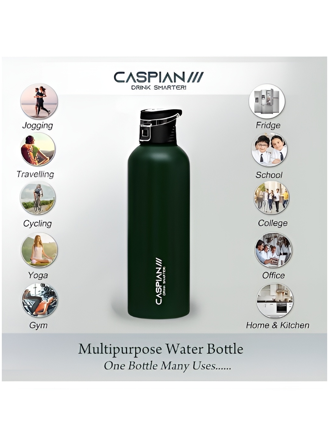 

Caspian Green Single Stainless Steel Single Wall Vacuum Water Bottle