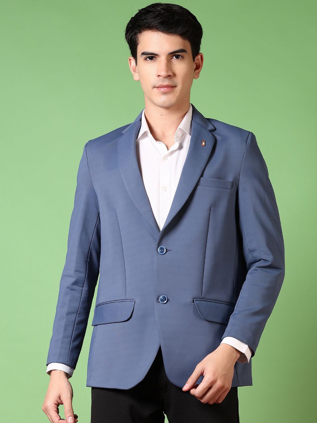 

V-Mart Cotton Notched Lapel Collar Single Breasted Formal Blazer, Blue