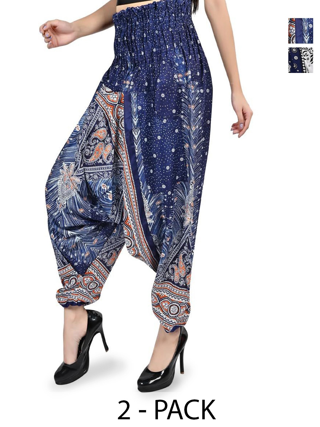 

NarNari Women Pack Of 2 Printed Loose-Fit Harem Pants, Blue