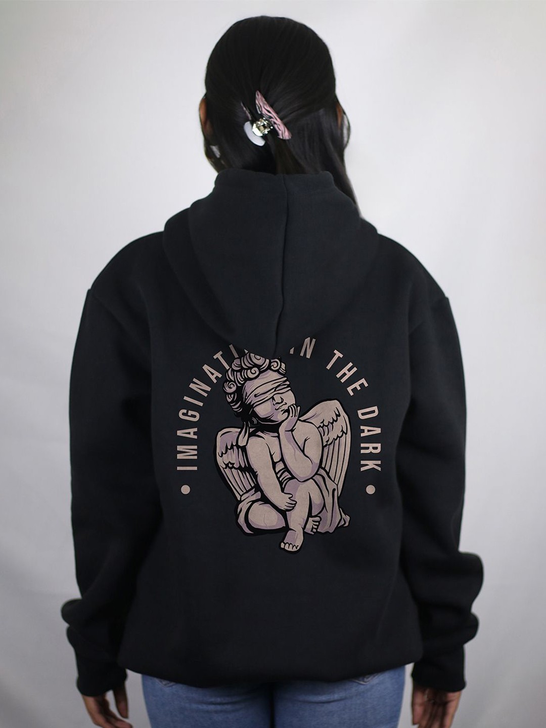 

EKSDEE Women Printed Hooded Sweatshirt, Black