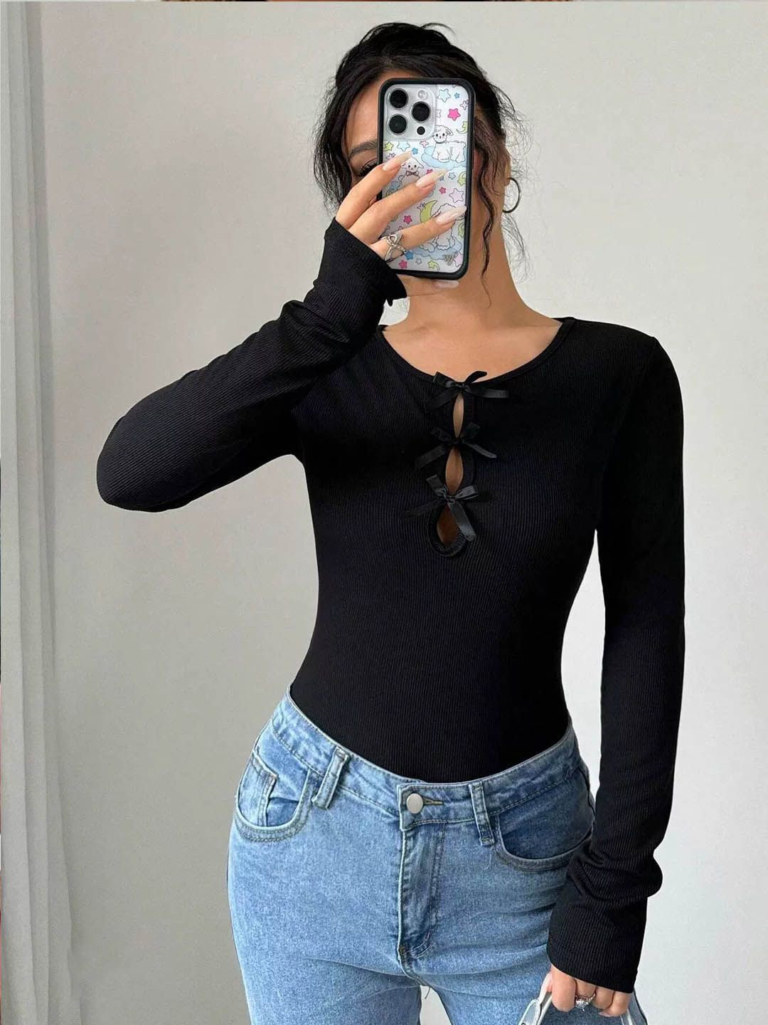 

StyleCast Tie-Up Neck Top, Black